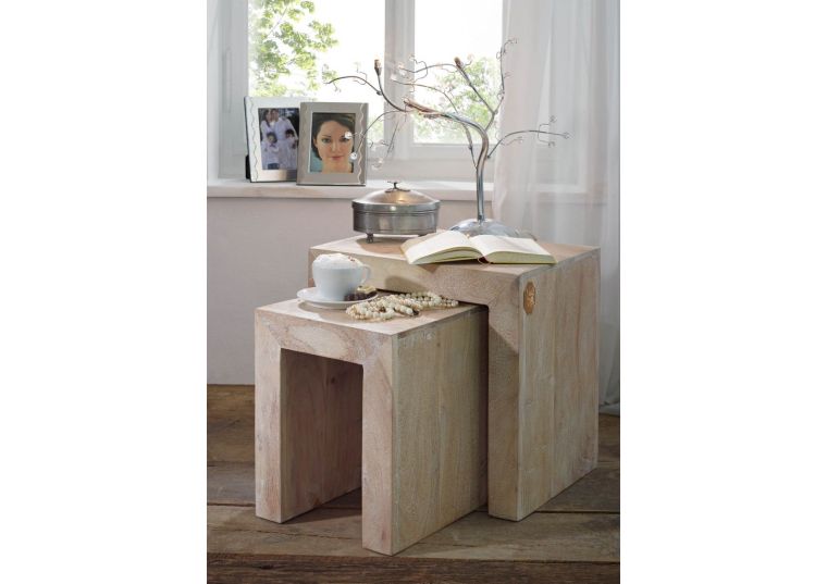 Table dappoint 45x35 Acacia blanchi Blanc Lot 2 pièces NATURE WHITE #12