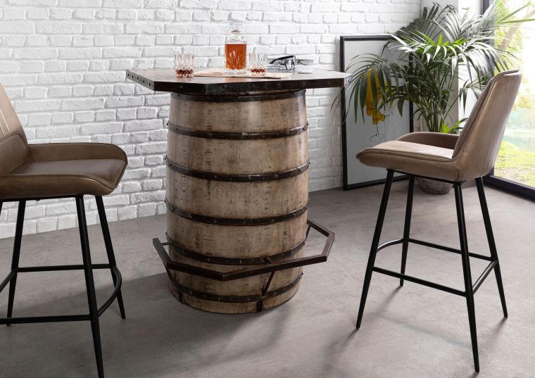 Table de bar 90x75cm - Fer brut et Bois de manguier laqué (Marron) - HEAVY INDUSTRY #258