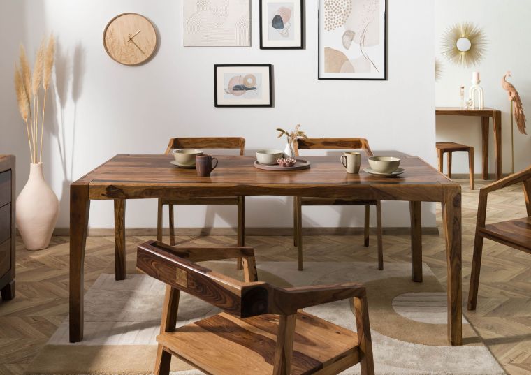 ANCONA #216 Table de salle à manger en bois de sheesham - laqué / brun foncé 160x85x77