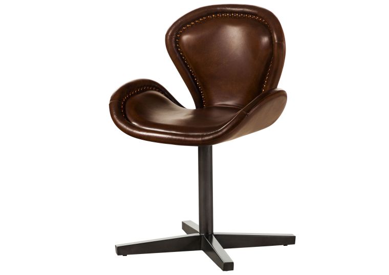 Chaise pivotante 59x59x81 cuir brun IRON LABEL #31