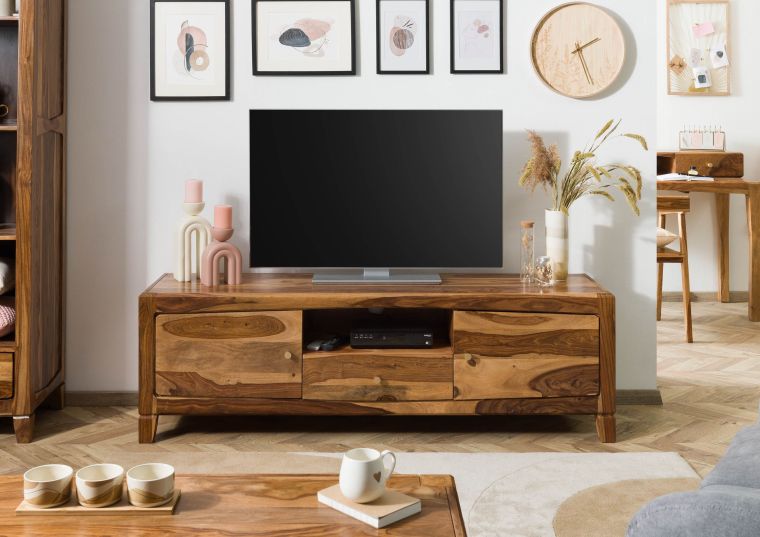 ANCONA #110 Meuble TV en bois de sheesham - laqué / marron 175x45x55