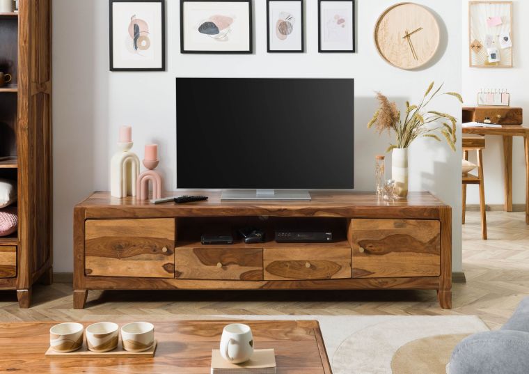 ANCONA #111 Meuble TV en bois de sheesham - laqué / marron 200x45x55