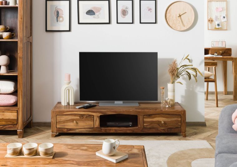 ANCONA #112 Meuble TV en bois de sheesham - laqué / marron 160x43x33