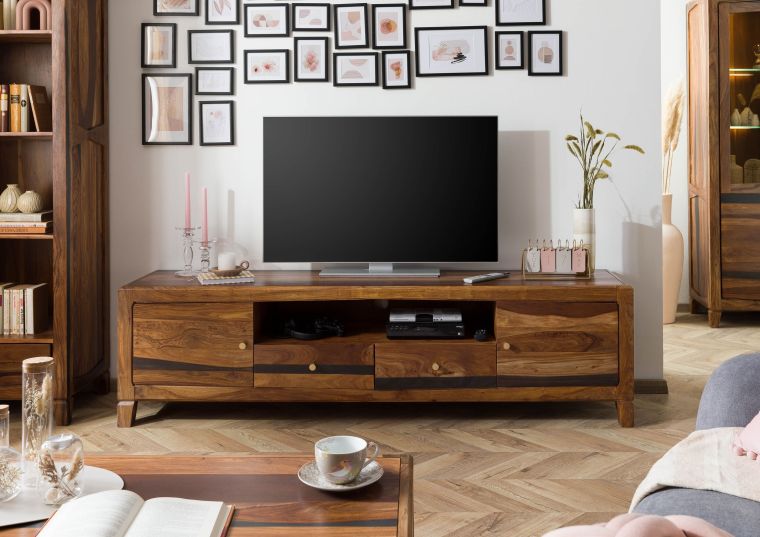 ANCONA #211 Meuble TV en bois de Sheesham - laqué / brun foncé 200x45x55