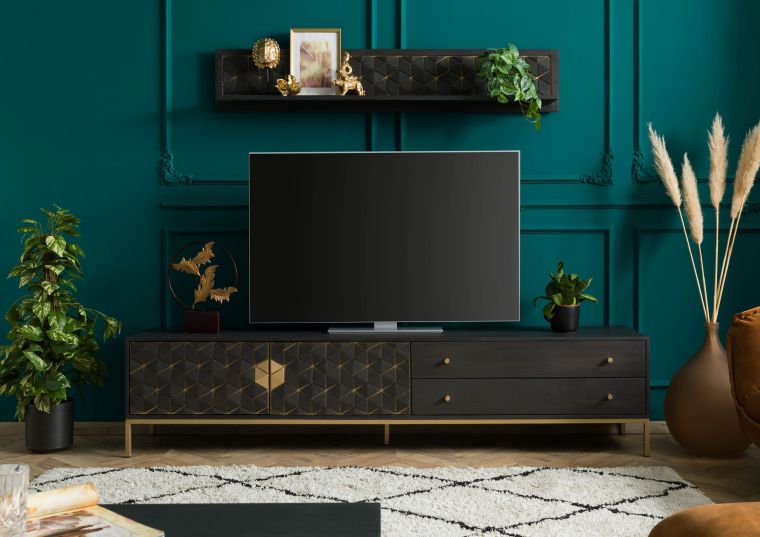 Meuble TV en bois de Manguier 220x45x50 gris huilé DIAMOND #123