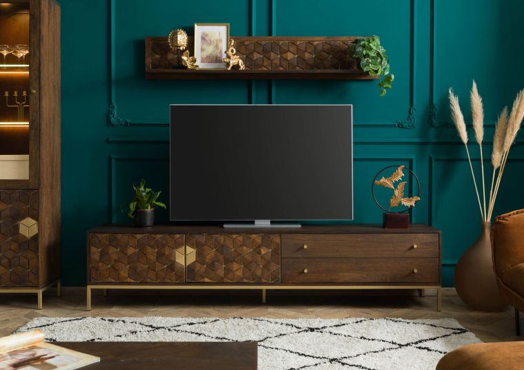 Meuble TV en bois de Manguier 220x45x50 marron huilé DIAMOND #223