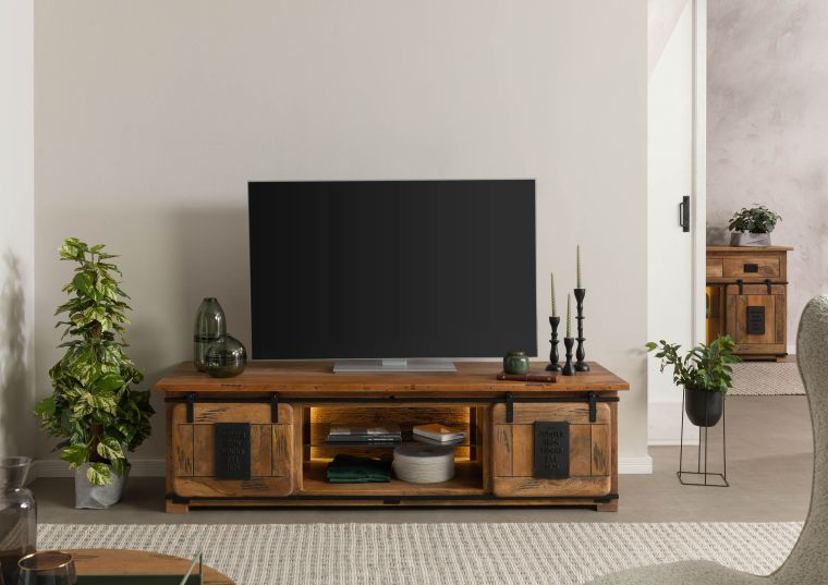 Meuble TV en bois de Manguier / Bois de récupération 180x55x50 naturel laqué RAILWAY LUX #130
