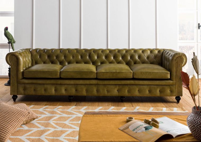 Canapé 4 places en cuir véritable vert  CHESTERFIELD #304
