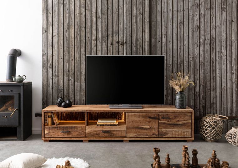 BARK #110 Meuble TV en bois dacacia - laqué / naturel 220x40x47