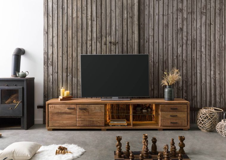 BARK #116 Meuble TV en bois dacacia - laqué / naturel 235x40x47
