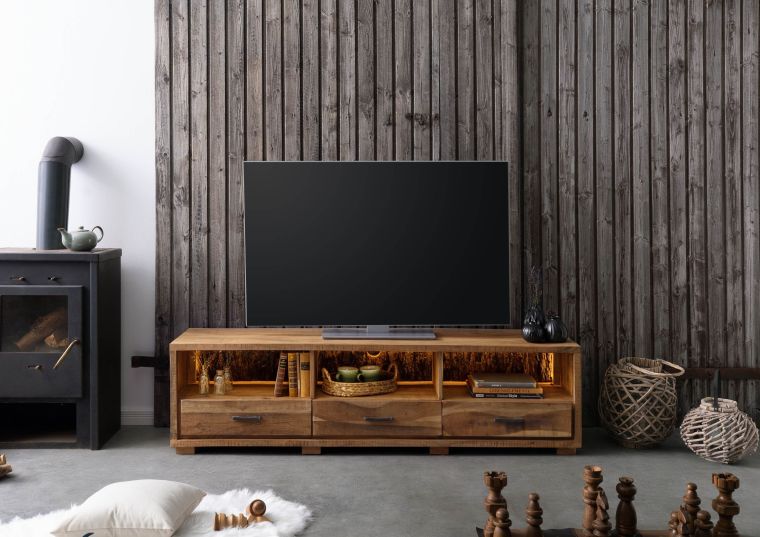 BARK #117 Meuble TV en bois dacacia - laqué / naturel 175x40x47