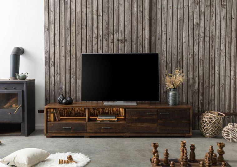 BARK #210 Meuble TV en bois dacacia - laqué / marron foncé 220x40x47