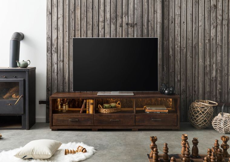 BARK #217 Meuble TV en bois dacacia - laqué / marron foncé 175x40x47