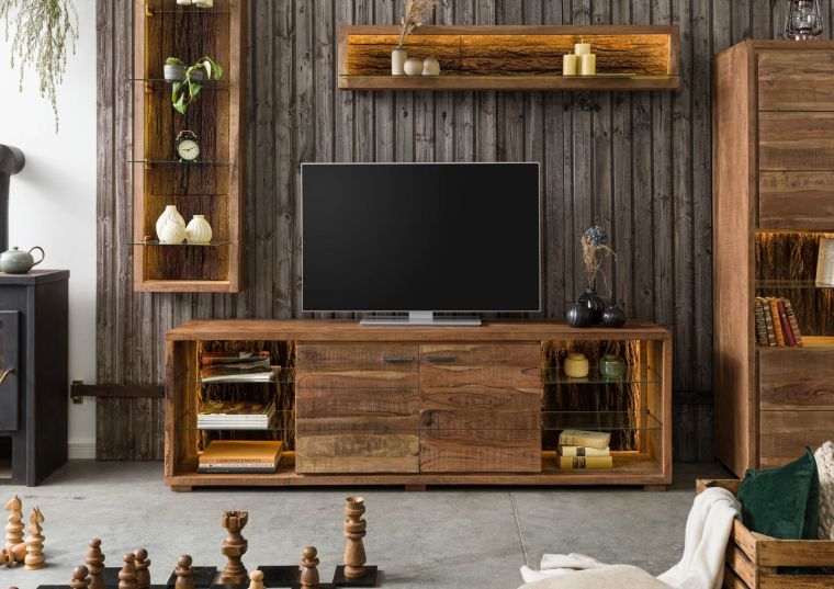 BARK meuble TV #113 200x40x63 bois dacacia laqué (bois naturel)