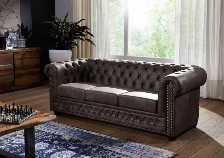 Canapé 203x86 100% Polyester marron 3 places CHESTERFIELD