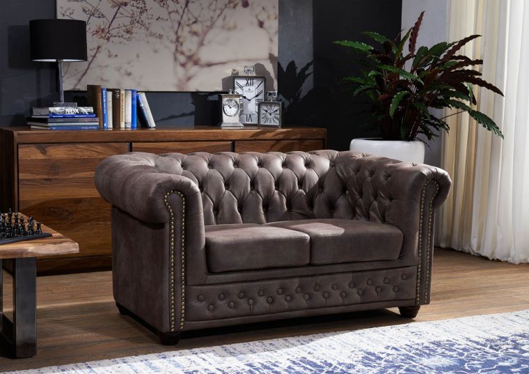 Canapé 148x86 100% Polyester marron 2 places CHESTERFIELD