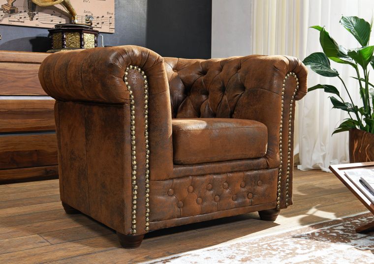 Fauteuil 94x86 100% Polyester Brun CHESTERFIELD