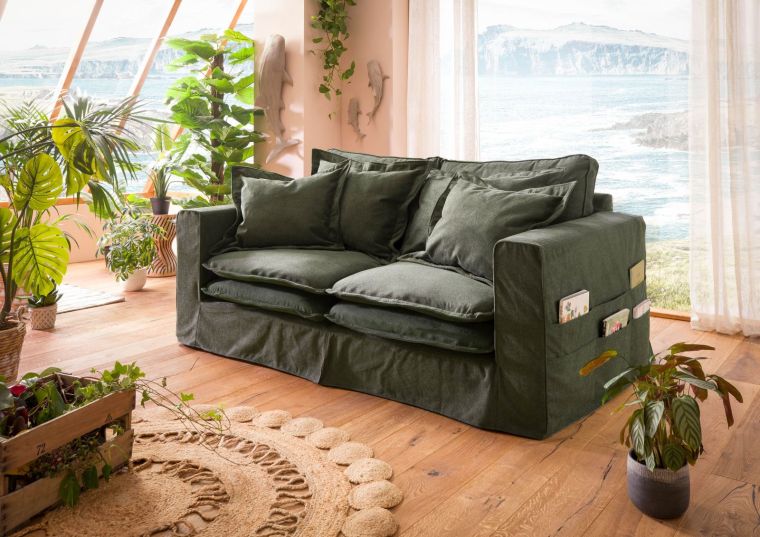 Canapé 2 places en polyester vert KINGSTON