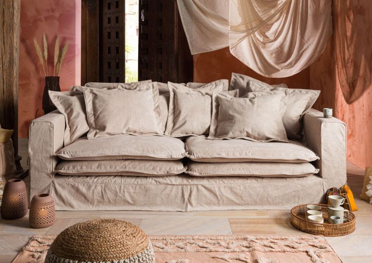 Canapé 3 places en polyester beige KINGSTON