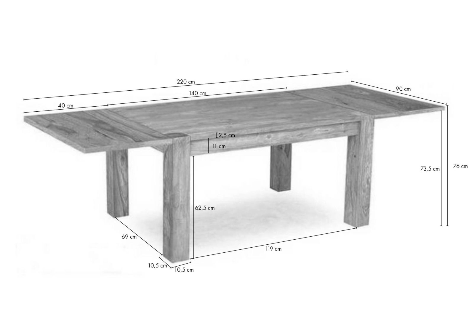 Table à manger extensible en placage et chêne naturel 140(+40)X90CM -  Sublime
