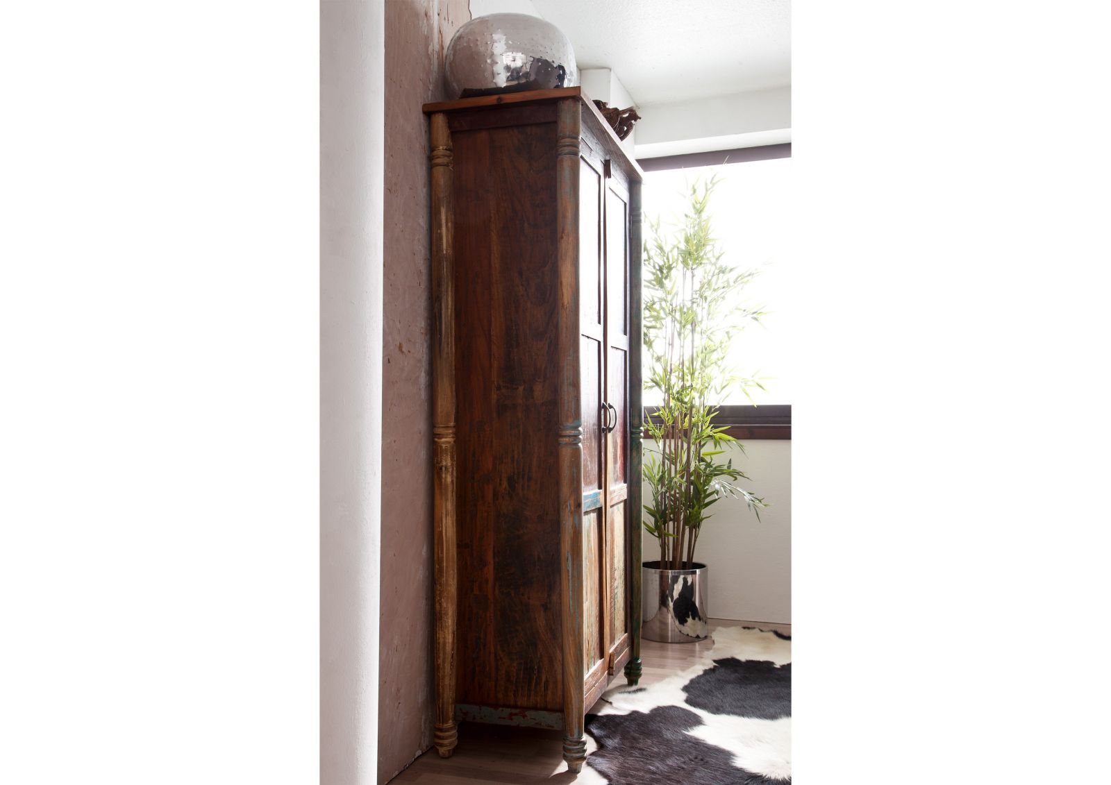 Soldes - Armoire penderie 2 portes en bois recyclé blanc -Rivages -  Interior's